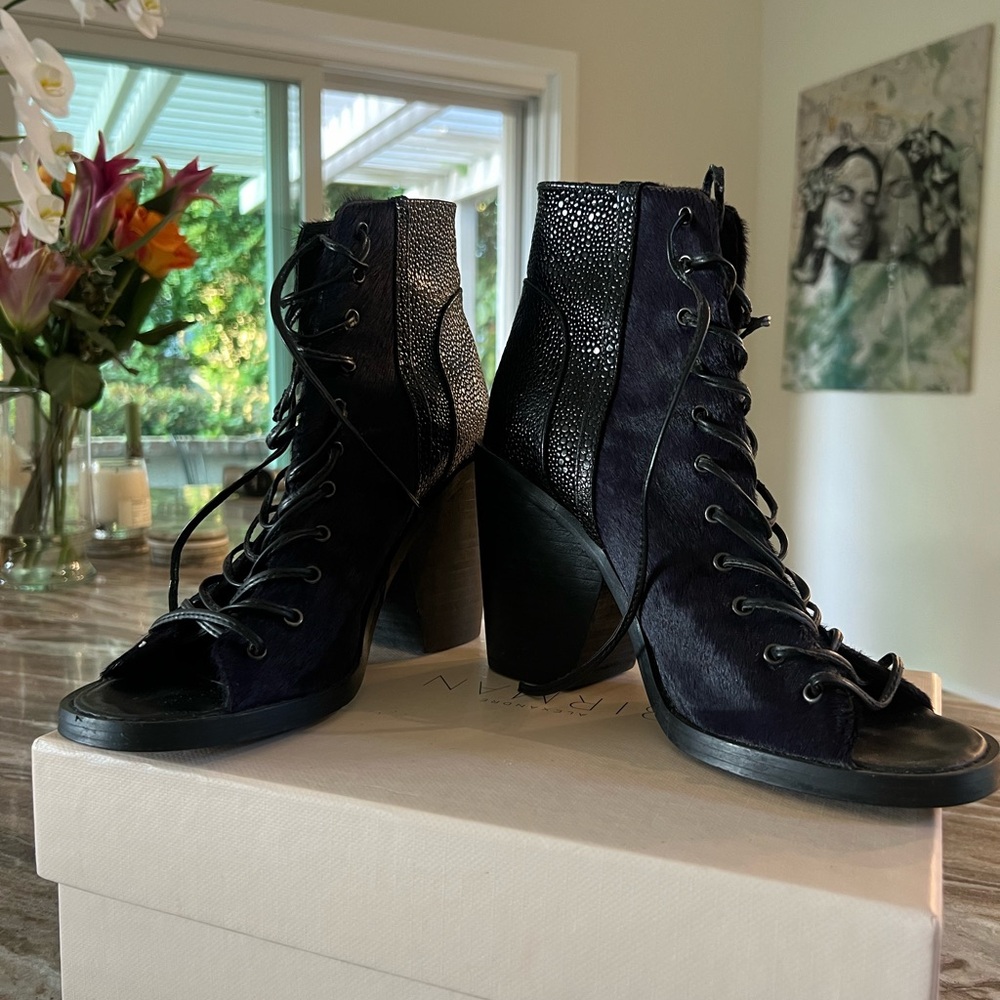 Finders Keepers Leather Lace Heels w/ Pony Hair | size 40